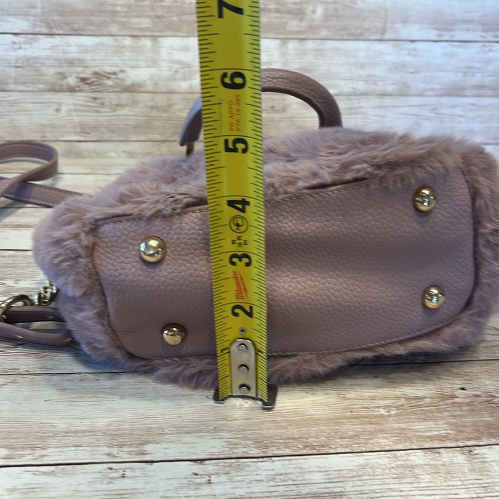 Isaac Mizrahi Faux Lavender Fur Gold Chain Strap Mini Crossbody Mini Handbag - Picture 9 of 12